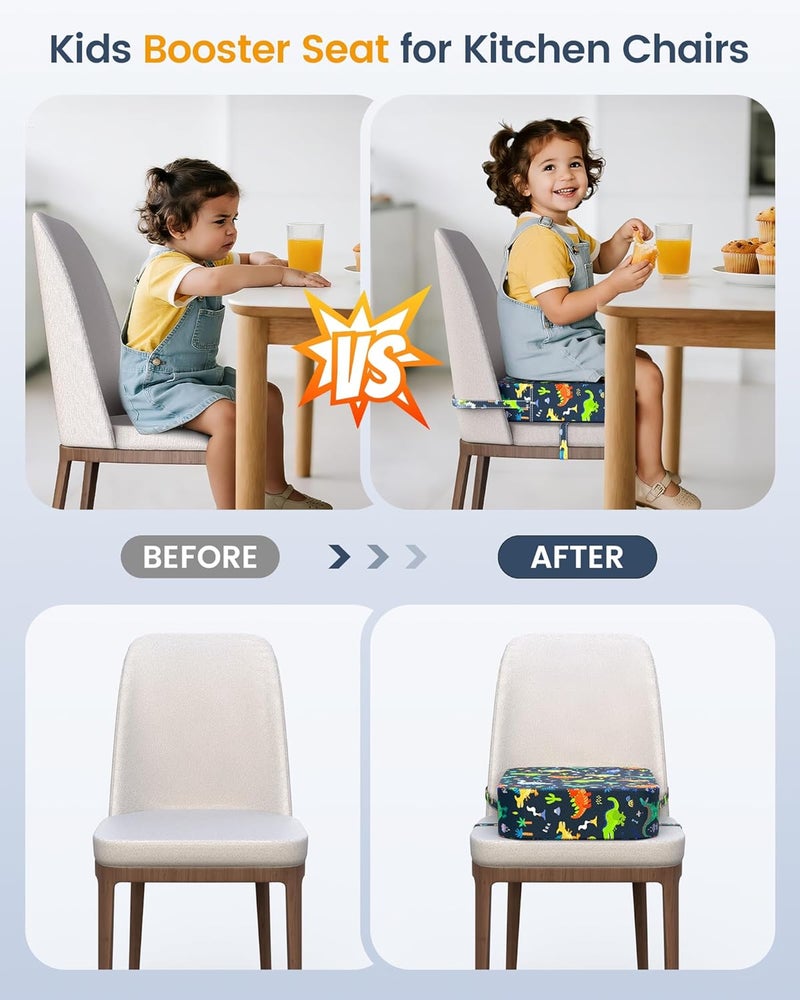 OPZAVYA Kid Booster Seat for Kitchen Chair, Portable Toddler Booster Seat for Dining Table with Safety Buckles Portable Increasing Booster Cushion Foam Chair with Non-Slip Bottom (Blue Dinosaur) - Image 5